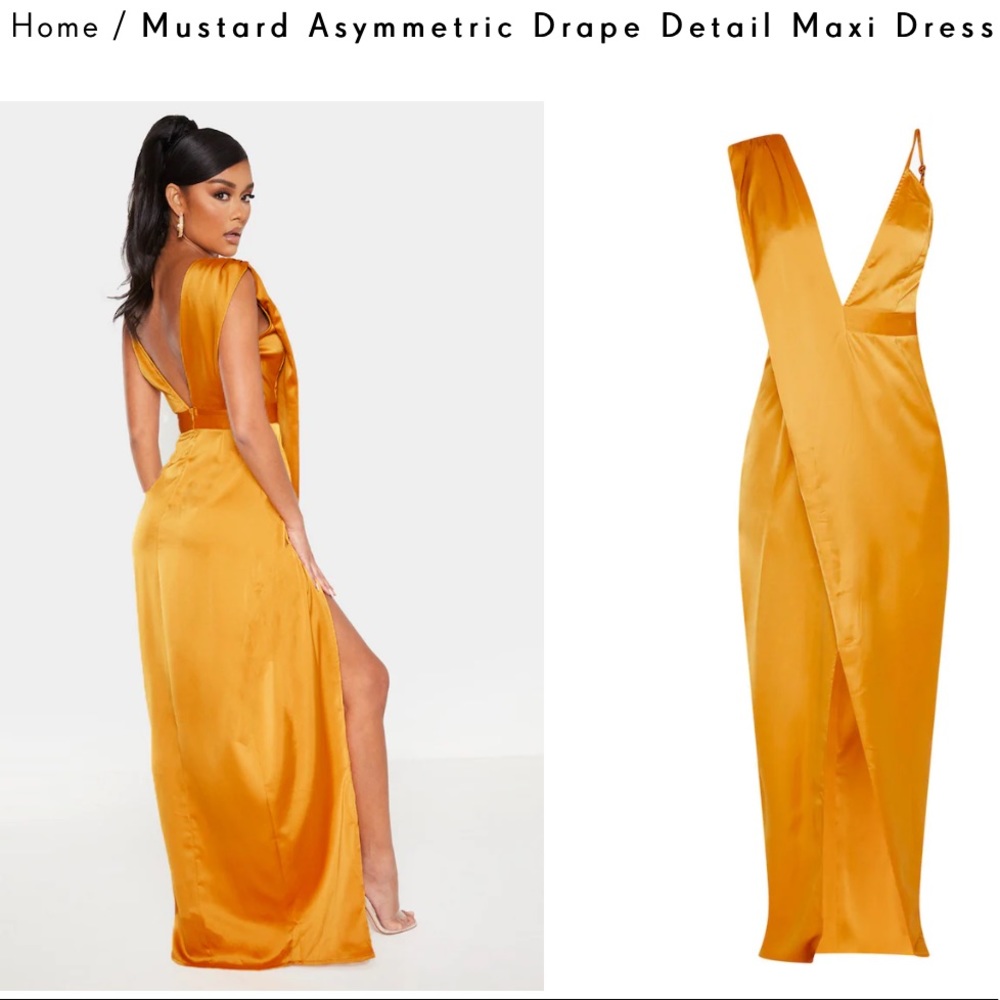 Mustard Asymmetric Drape Detail Maxi Dress